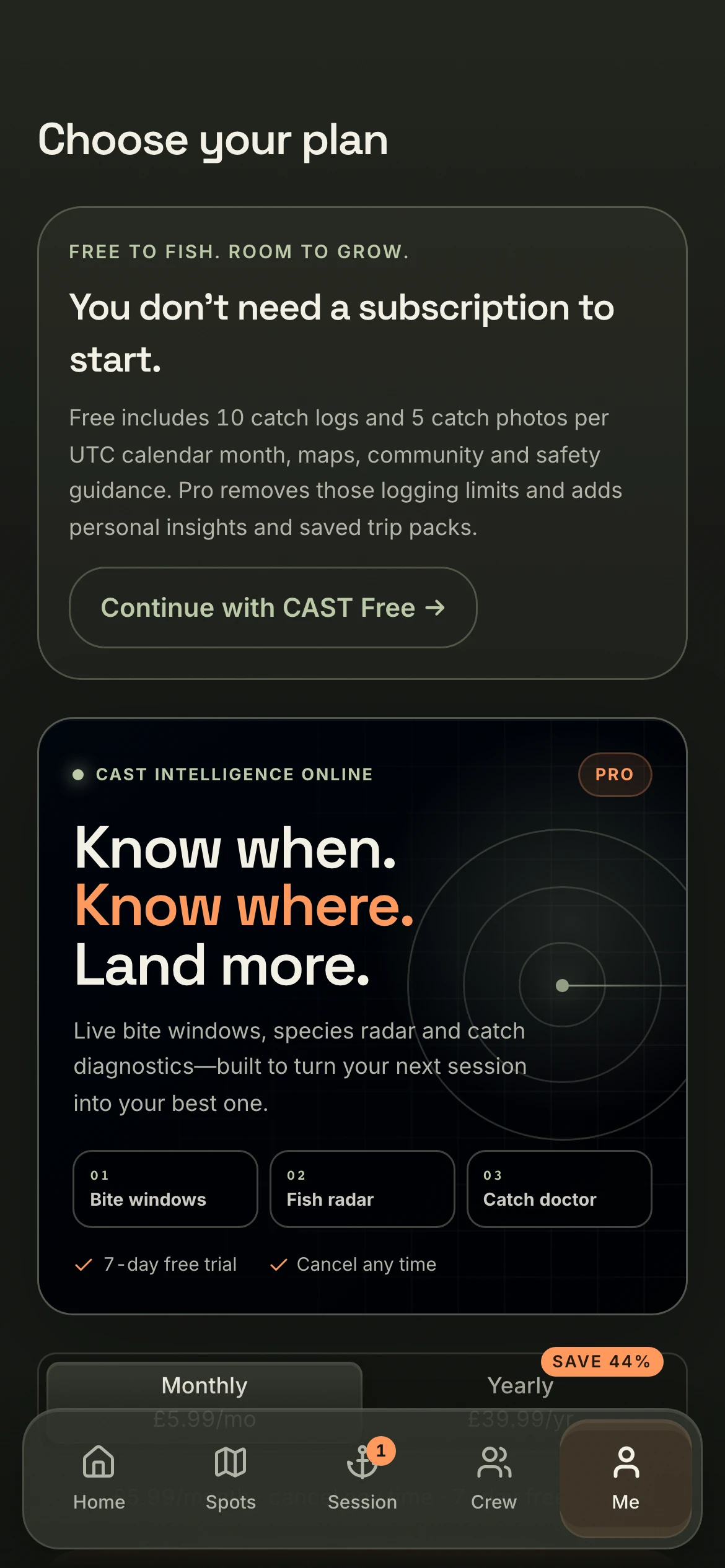CAST Pro membership screen