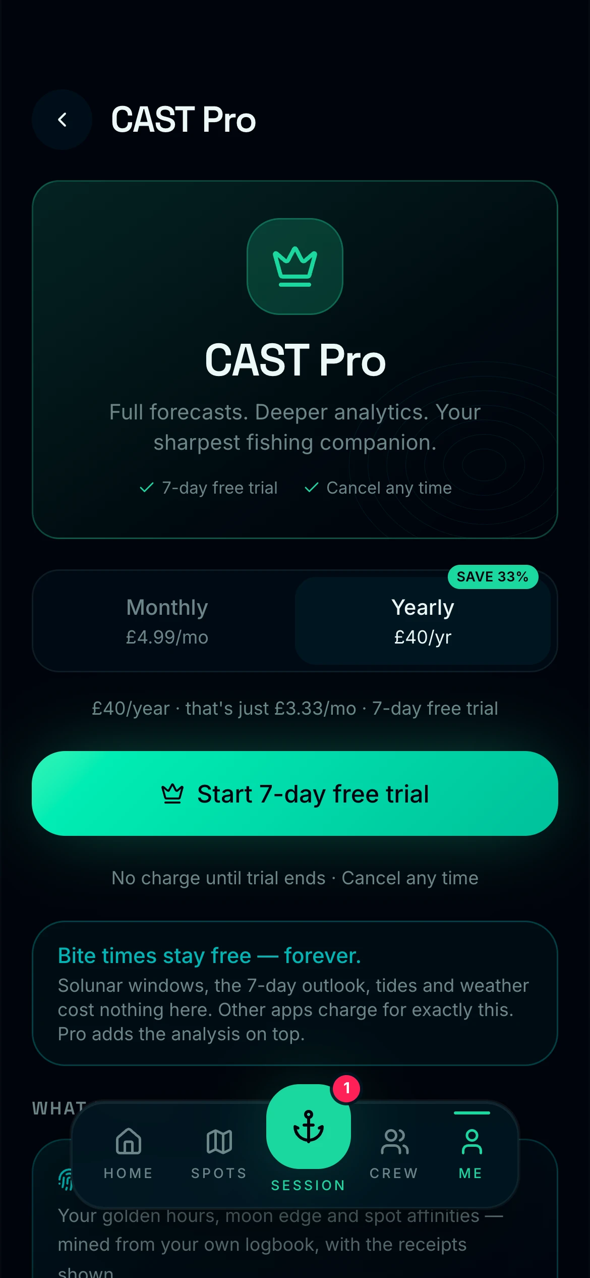 CAST Pro membership screen