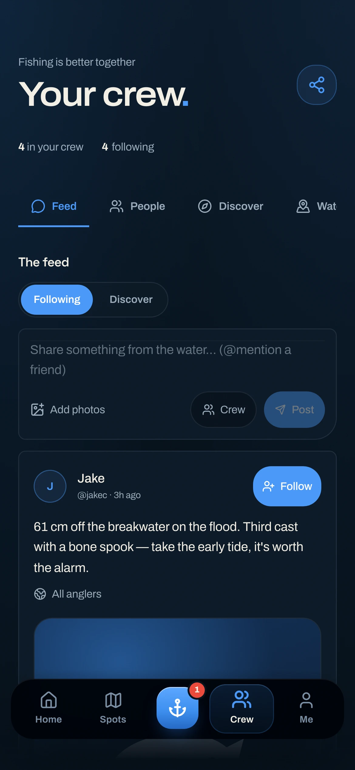 CAST community feed — catches shared by the anglers you follow